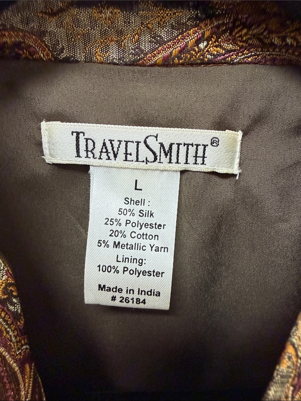 TravelSmith Jewel-Tone Patchwork Silk Blend Paisley Button Boho Vest Size L - Picture 2 of 9